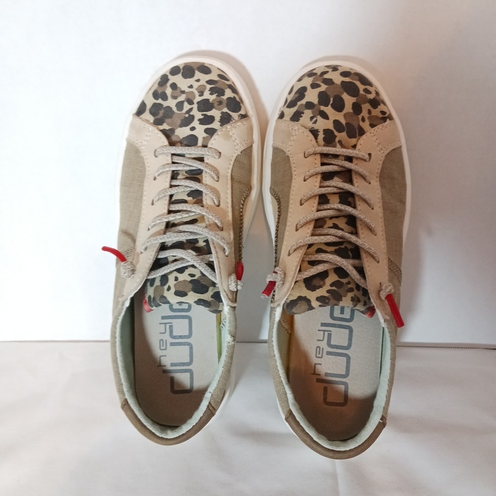 Hey Dude Karina Women's Canvas Low‎ Top Lace-Up Sneakers Leopard Print